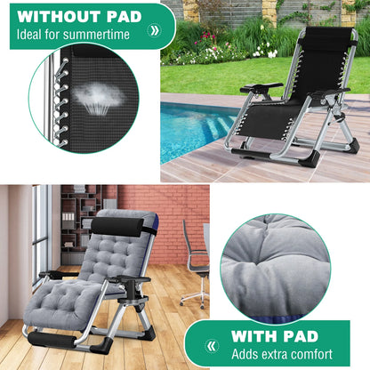 NAIZEA 2 Pack Zero Gravity Chair, Foldable Portable Lawn Recliner with Cushion, Headrest, Cup Holder, Black