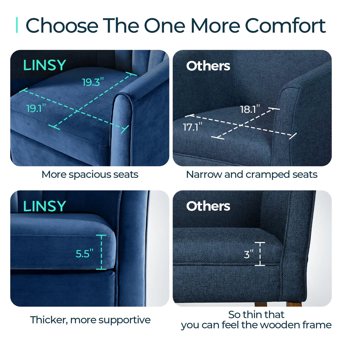 LINSY HOME Swivel Accent Chair with Ottoman, Velvet Barrel Chair for Living Room, Blue