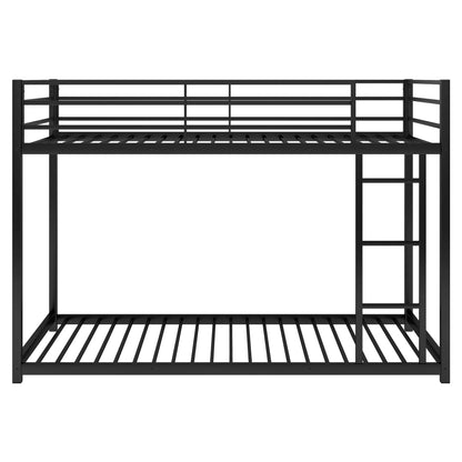 Euroco Twin Metal Low Bunk Bed with Ladder, Black