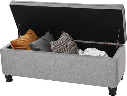SONGMICS 46.5" Storage Ottoman Bench Storage Bench Bedroom Bench 330lb Load Capacity Solid Wood Legs Light Gray