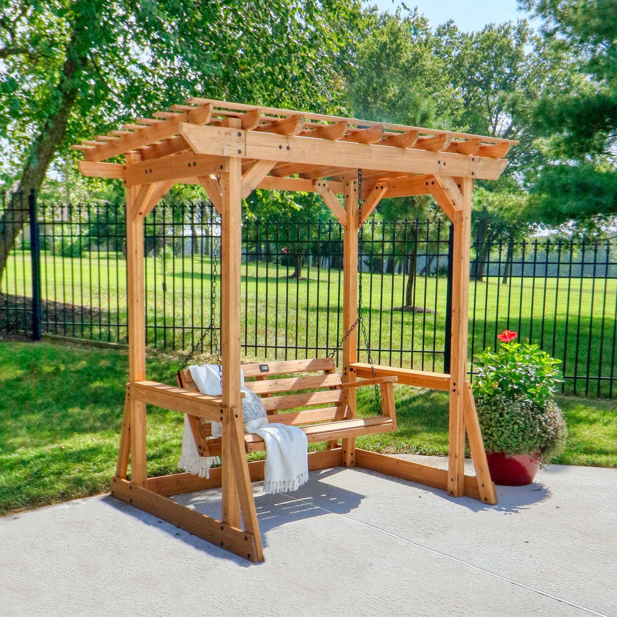 Backyard Discovery Callahan 8x5' Cedar Wood Outdoor Patio Pergola Swing, Trellis, 2-Seater