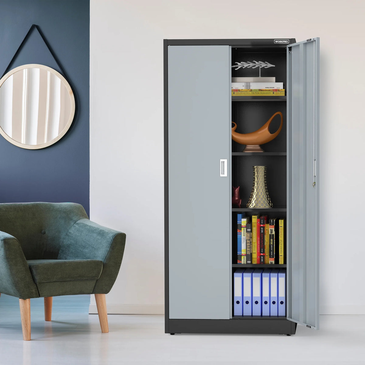 WORKPRO Metal Garage Storage Cabinet with Locking Doors and Adjustable Shelves,71 inches Tall Storage Cabinet for Tools, Office, Home, Shops (Black), Solid Packed