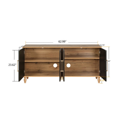 Aukfa 63" Large Accent Storage Cabinet TV Stand with Carved Door for Living Room,Entryway,Natural