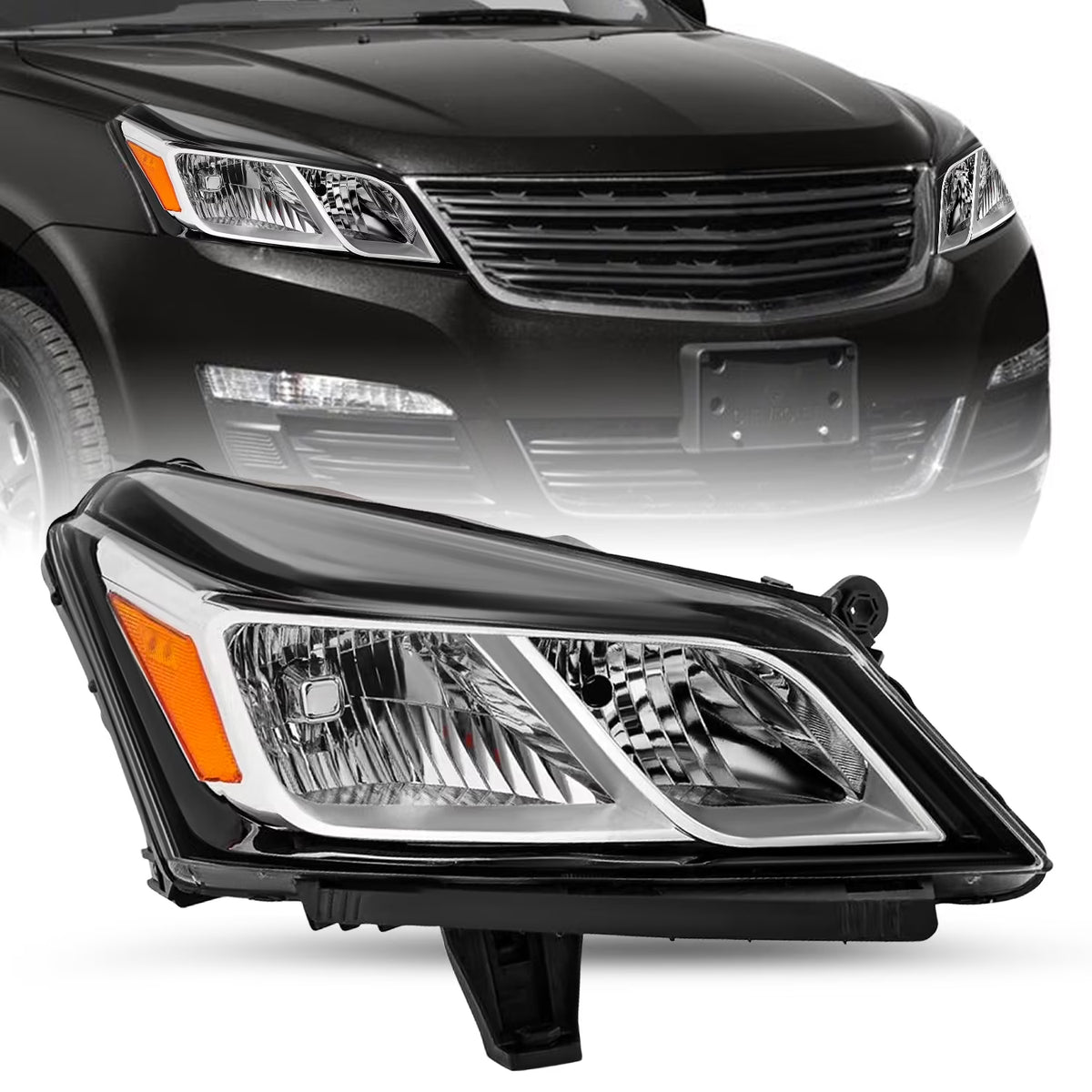 Headlights For 2013-2017 Chevy Traverse Chrome Factory Style Headlamps LH+RH Set