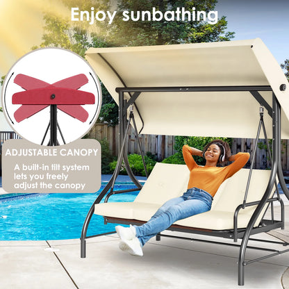 Arlopu 3 Person Porch Swing Outdoor Converting Canopy Swing Glider with Canopy