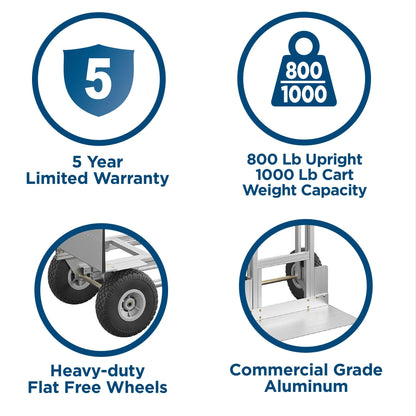 Cosco 3-in-1 Assist Series Aluminum Hand Truck/Assisted Hand Truck/Cart w/ flat free wheels, Silver
