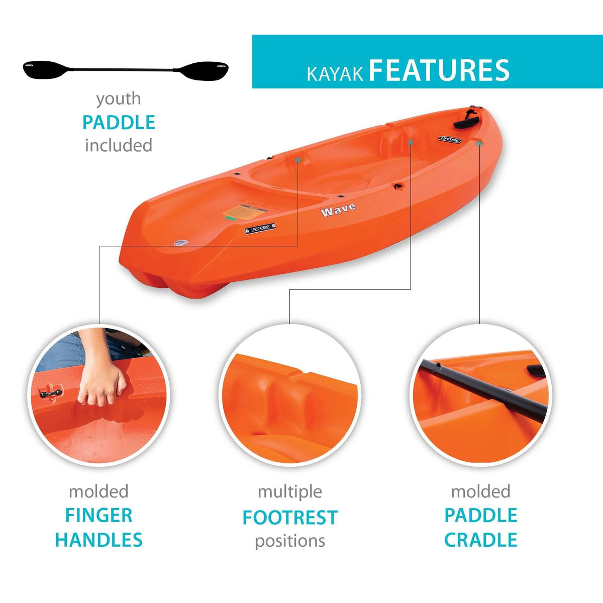Lifetime Wave 6 ft Youth Kayak, Orange (90154)
