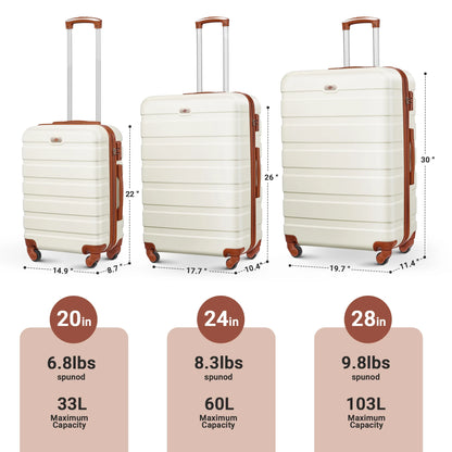 3 Piece Luggage Sets Hard Shell Suitcase Set with Spinner Wheels for Travel Trips Business 20" 24" 28", Rose Gold