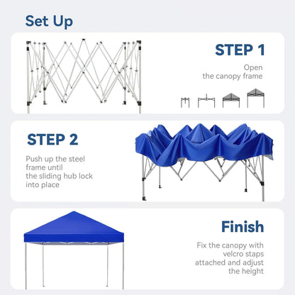 GVDV Canopy Tent, 10x10 ft Easy Pop up Outdoor Canopy Tent, Portable Straight Leg Gazebo Instant Canopy, Blue