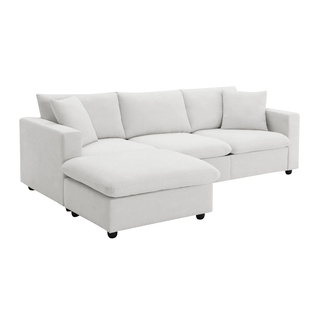 Harper & Bright Designs Modern Sectional Sofa 3 Seat Couch with Ottoman, Upholstered L Shaped Cloud Couch for Small Space Apartment Office, White