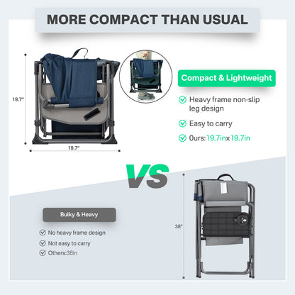 TIMBER RIDGE Portable Director Chair, Heavy Duty Camping Folding Chair with Compact Size with Side Pocket and Side Table, Support 400 lbs, Grey