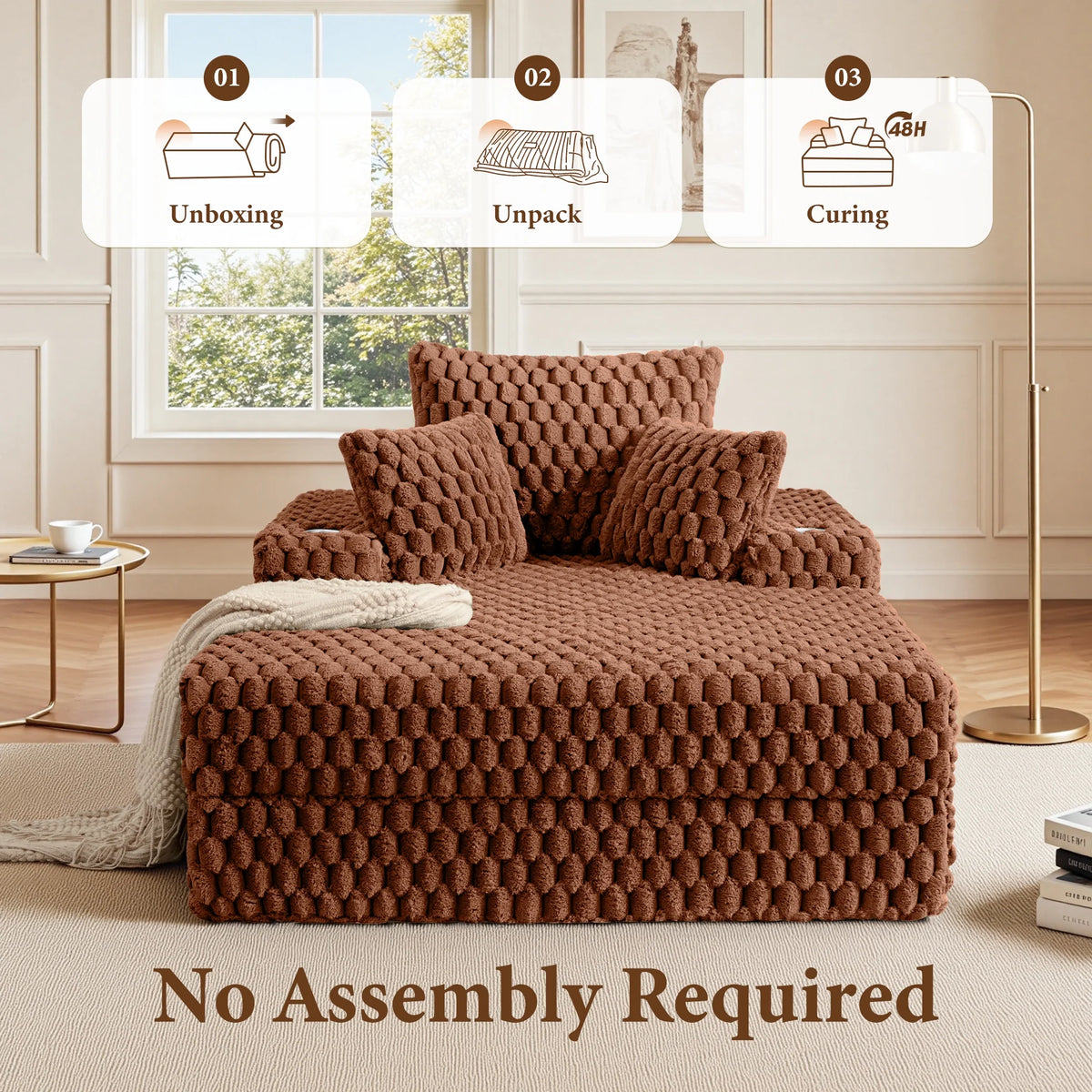 ATHOPE 53"W Oversized Chaise Lounge Chair Indoor, Corduroy Couch Chair with Pillows, Comfy Reading Chairs with Wide Arms, Upholstered Sleeper Sofa for Living Room, No Assembly Required, Gray