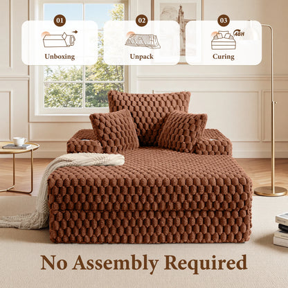 ATHOPE 53"W Oversized Chaise Lounge Chair Indoor, Corduroy Couch Chair with Pillows, Comfy Reading Chairs with Wide Arms, Upholstered Sleeper Sofa for Living Room, No Assembly Required, Gray