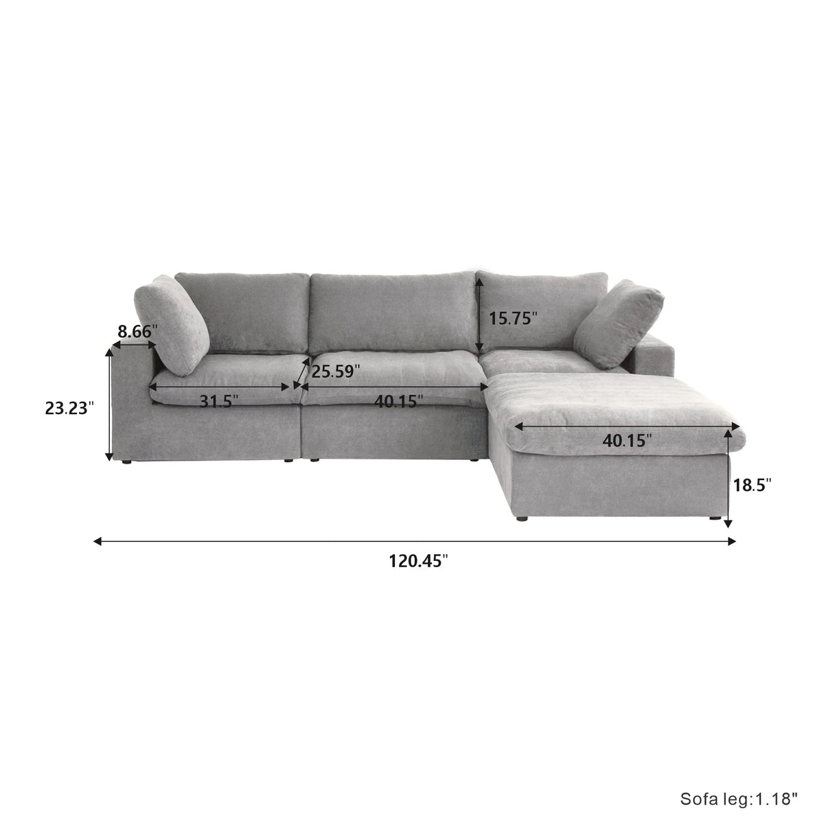 Magic Home Convertible Modular Sectional Sofa Couch,Modern Linen Fabric Sofa Free Combination Couch,L-Shaped Sofa 3-Seat Sofa with Ottoman for Living Room,Apartment and Small Space,Light Gray