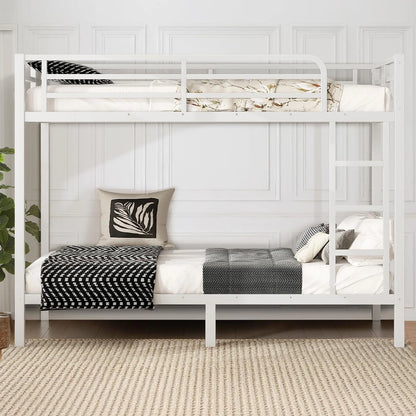 Miniyam Full over Full Metal Bunk Bed Frame with Dual Guardrails and Ladders, Heavy-Duty Quiet Design, Black