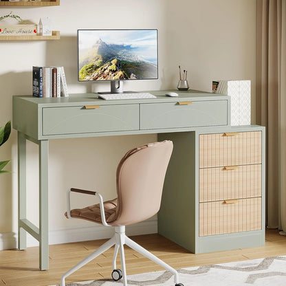 Tribesigns 39" Reversible Computer Desk with 5 Drawers, Wood Writing Desk for Home Office, Green