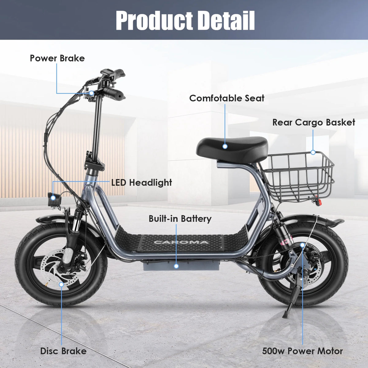 SANOPY 350W Electric Scooter with Seat for Adults, 15 Miles Range 20 Mph, 36V 5.2Ah Battery Moped, 14" Big Tire Commuter Electric Bike with Shock Absorbing, Black