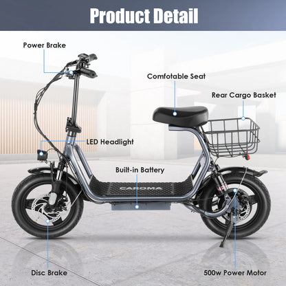 SANOPY 350W Electric Scooter with Seat for Adults, 15 Miles Range 20 Mph, 36V 5.2Ah Battery Moped, 14" Big Tire Commuter Electric Bike with Shock Absorbing, Black