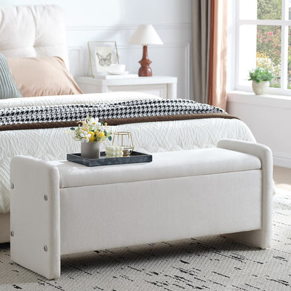 Pinmoco 44" Storage Ottoman Bench, Upholstered Entryway Bench with Storage End of Bed Bench for Bedroom& Living Room, Corduroy Gray