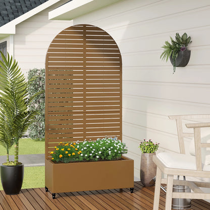 MAYEERTY 47*16*47"Outdoor White Metal Planter with Rect Louvered Climbing Trellis, Drainage hole & Wheels