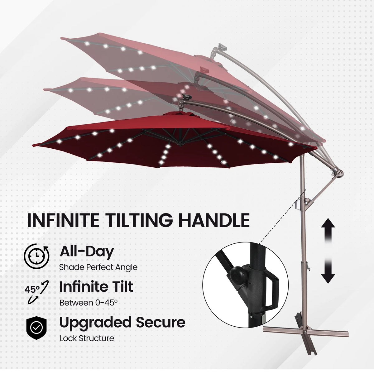 Mondawe 10ft Solar Lights Offset Cantilever Patio Umbrella - with Light, LED Lighted Offset Hanging Patio Outdoor Market Umbrella UPF50+ UV Protection with Crank,Navy Blue