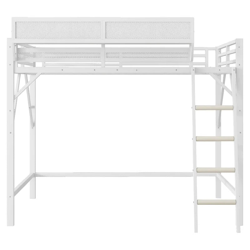 Duxelifin Queen Size Metal Loft Bed Frame, Heavy Duty Steel High Loft Bed with Storage Shelves & Ladder, Space-Saving Loft Bed for Apartments, Adults, Teens & Juniors (Black)