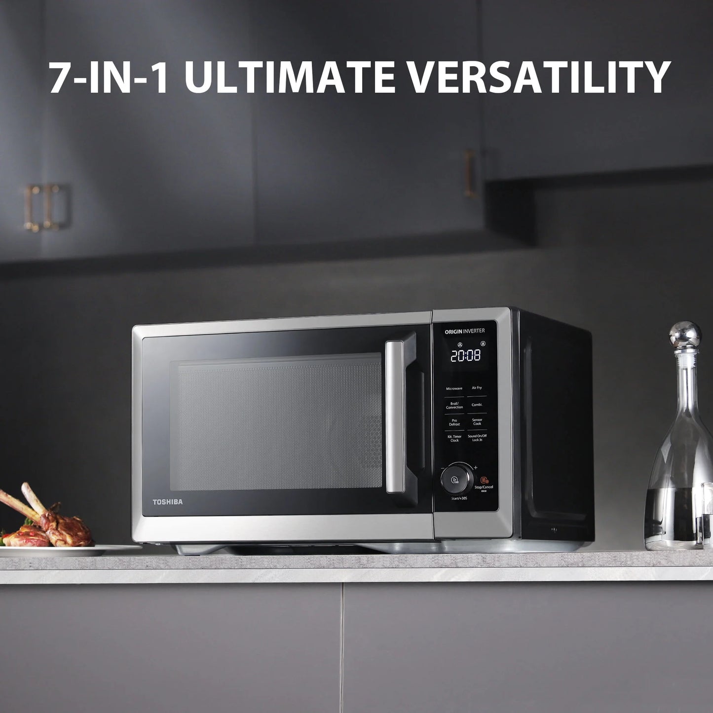 TOSHIBA 7-in-1 Countertop Microwave Oven Air Fryer Combo, Inverter, Convection, Broil, Speedy Combi, Even Defrost, Humidity Sensor, Mute Function, 27 Auto Menu&47 Recipes, 1.0 cu.ft/30QT, 1000W