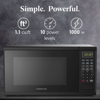 Farberware FMGZ09BKA 0.9 Cu. Ft. Microwave Oven, 900W, Digital Control, LED Display, 6 Cooking Presets, Black