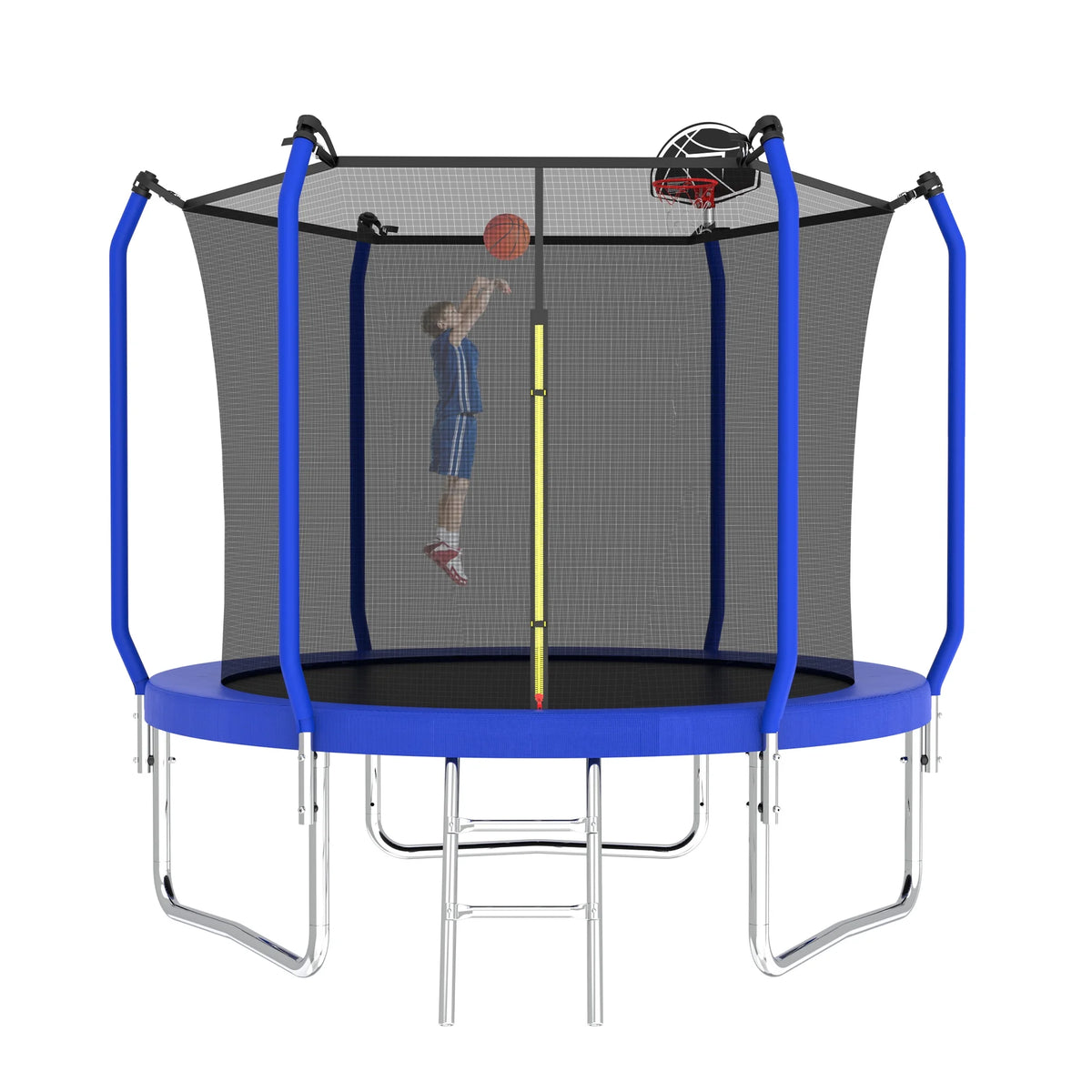 Yoneston 10FT Outdoor Trampoline with Basketball Hoop, 880LBS Heavy Duty Reinforced Trampoline with Safety Enclosure Net and Ladder for Kids Teens Playing Gift, Blue