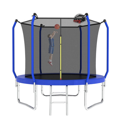 Yoneston 10FT Outdoor Trampoline with Basketball Hoop, 880LBS Heavy Duty Reinforced Trampoline with Safety Enclosure Net and Ladder for Kids Teens Playing Gift, Blue