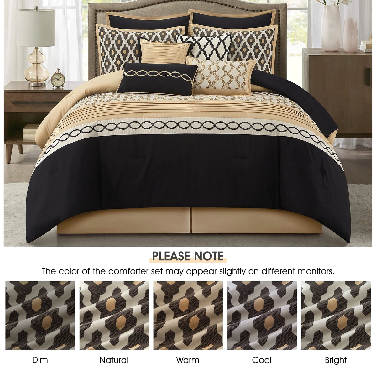 LANCO MODERN LIFESTYLE King Size Comforter Set, Burgundy, 10 Piece Bed in a Bag for All Seasons, Luxury Extreme Comfort Bedding Sets with Bedskirt, Pillow Shams, Euro Shams and Decor Pillows