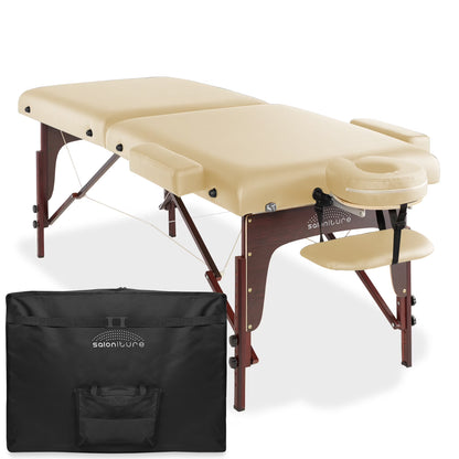 Saloniture Professional Portable Lightweight Bi-Fold Memory Foam Massage Table with Reiki Panels  - Includes Headrest, Face Cradle, Armrests and Carrying Case - Burgundy