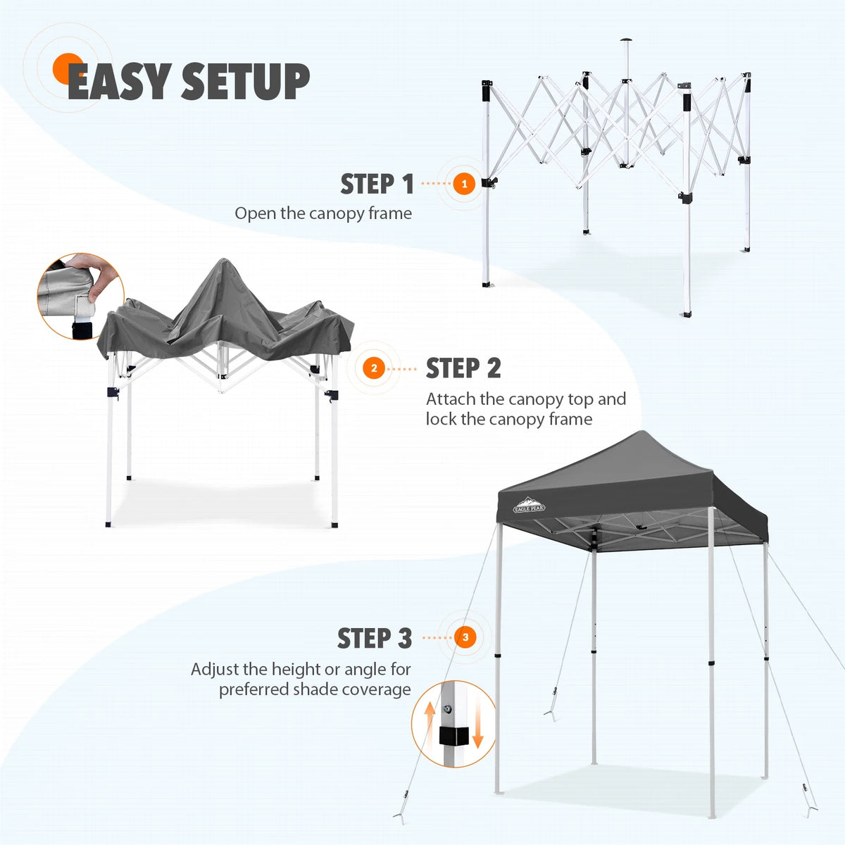 EAGLE PEAK 5x5 Pop Up Canopy Tent Instant Outdoor Canopy Easy Set-up Straight Leg Folding Shelter（Blue）