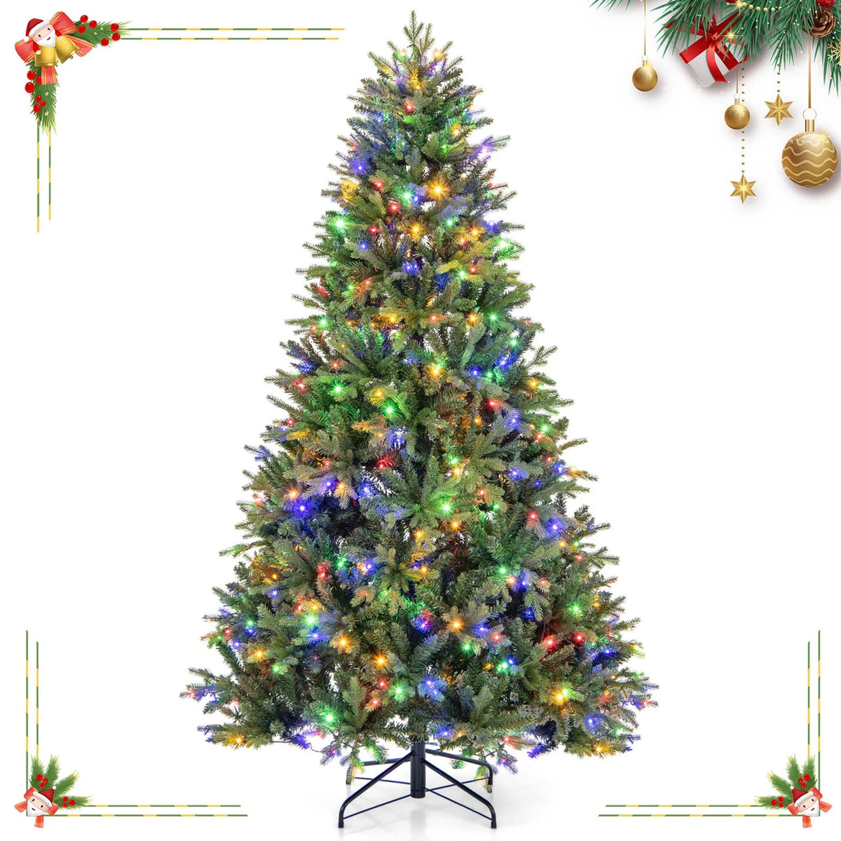 Costway 5 FT Pre-Lit Christmas Tree Hinged with 250 Multi-color Lights & 844 Branch Tips