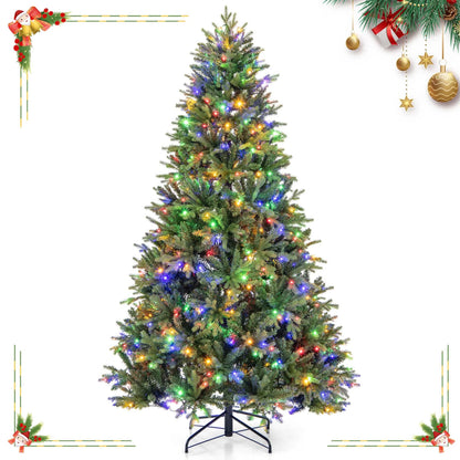 Costway 5 FT Pre-Lit Christmas Tree Hinged with 250 Multi-color Lights & 844 Branch Tips