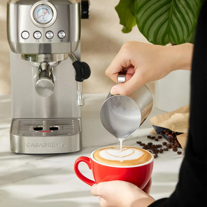 CASABREWS 3700Gense, 20 Bar Espresso Machine and Coffee Maker with Milk Frother, Silver