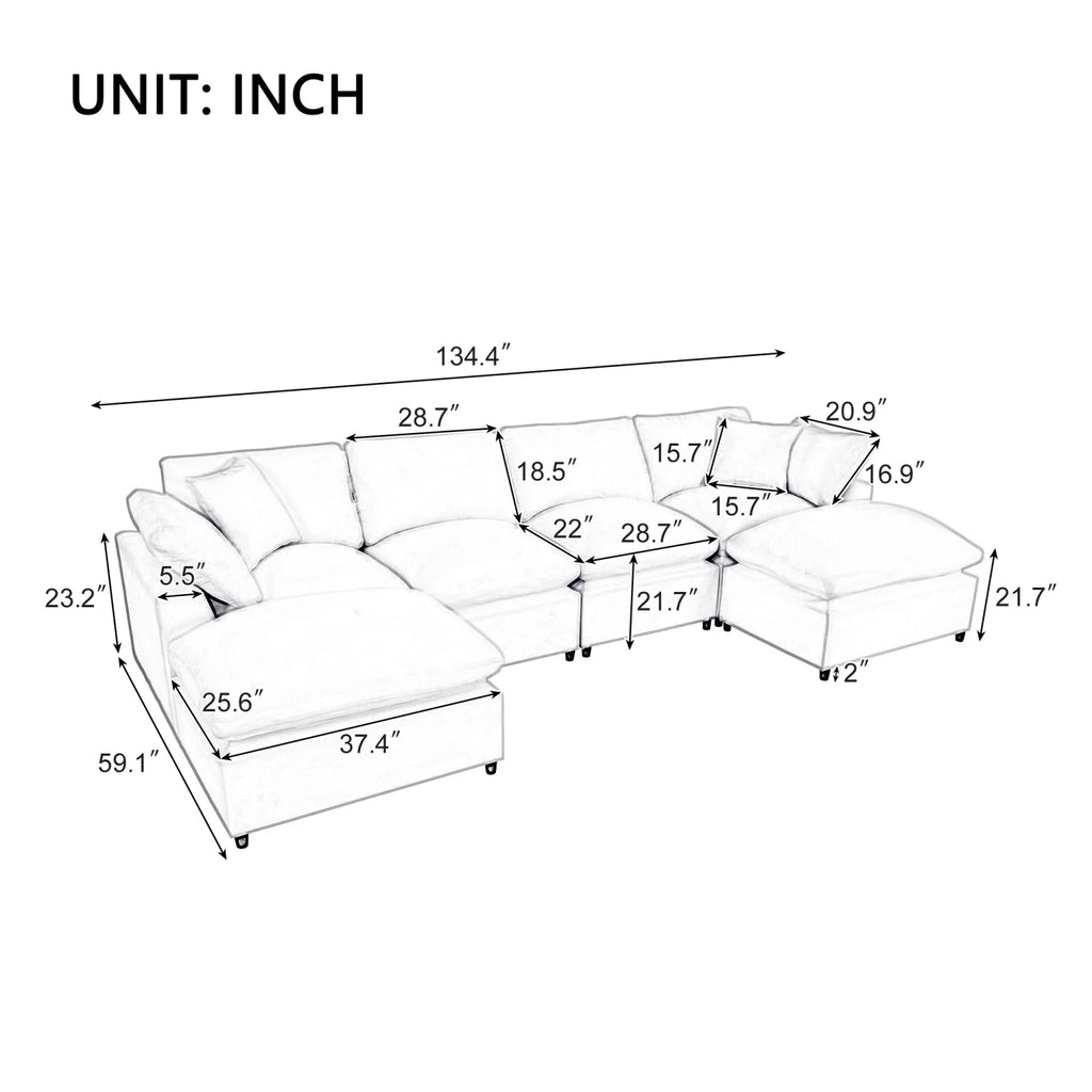 Harper & Bright Designs Convertible Modular Sectional Sofa with 2 Removable Ottomans & Pillows, Large U Shape Cloud Couch with Reversible Chaise for Living Room, Grey
