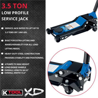 K-Tool INT022 3.5 Ton Low Profile Service Jack; Dual Pump Piston
