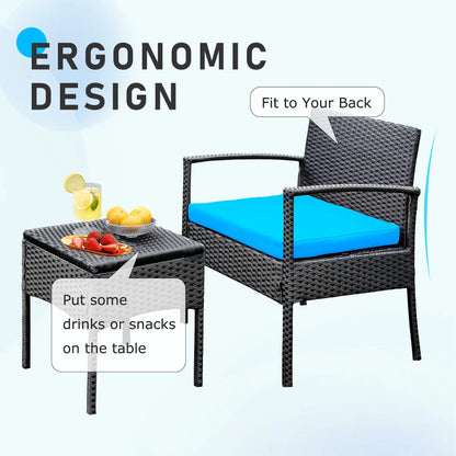 Tappio Outdoor Furniture 3 Piece Patio Bistro Furniture Set, Rattan Conversation Chairs Set with Side Table and Cushions, Patio Furniture Sets for Balcony Garden Porch, Red