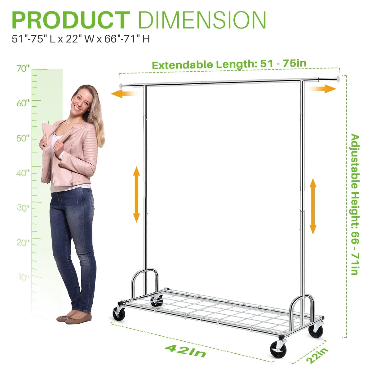 Hokeeper 550 lbs Heavy Duty Commercial Grade Garment Rack Portable Freestanding Modern Clothes Rack, Silver