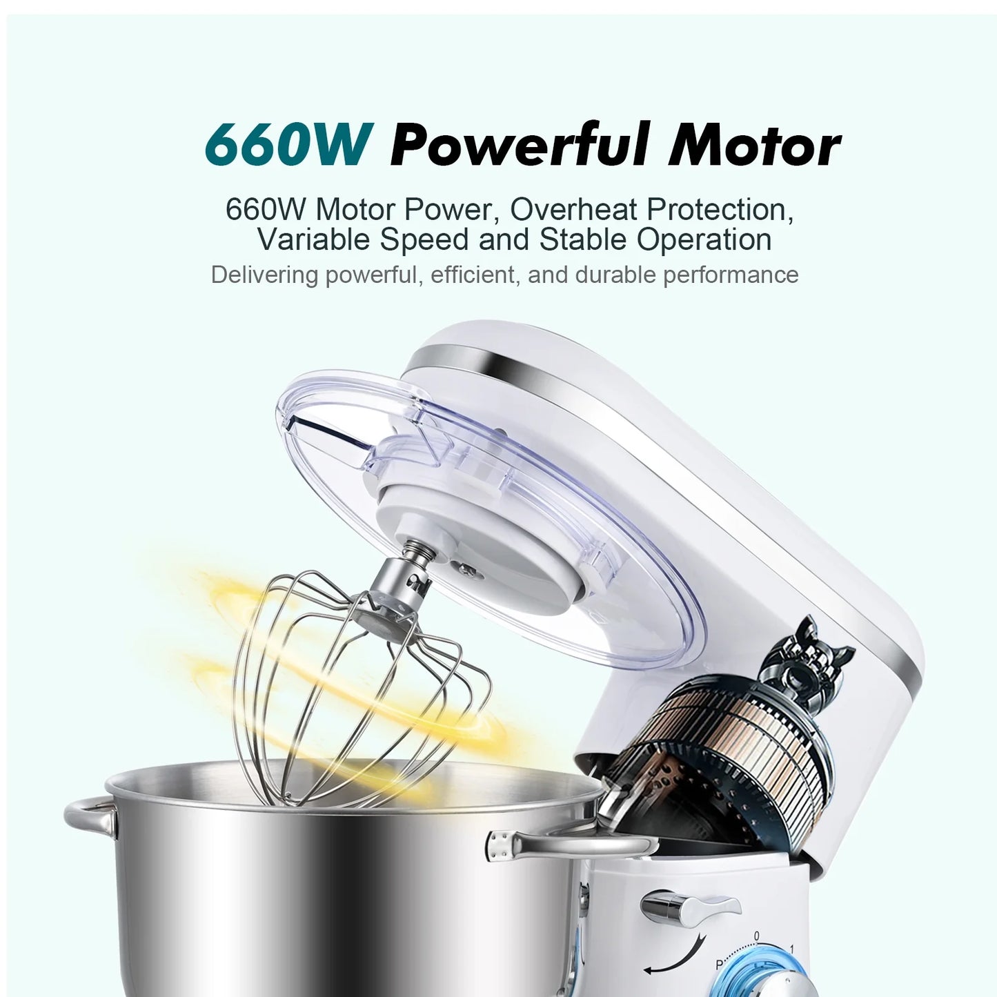 Kitchen in the box Tilt-Head Stand Mixer, Electric Kitchen Mixer with 6.5QT Stainless Steel Bowl, 660W Food Mixer with 6-Speed, Black