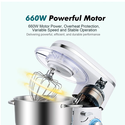 Kitchen in the box Tilt-Head Stand Mixer, Electric Kitchen Mixer with 6.5QT Stainless Steel Bowl, 660W Food Mixer with 6-Speed, Black
