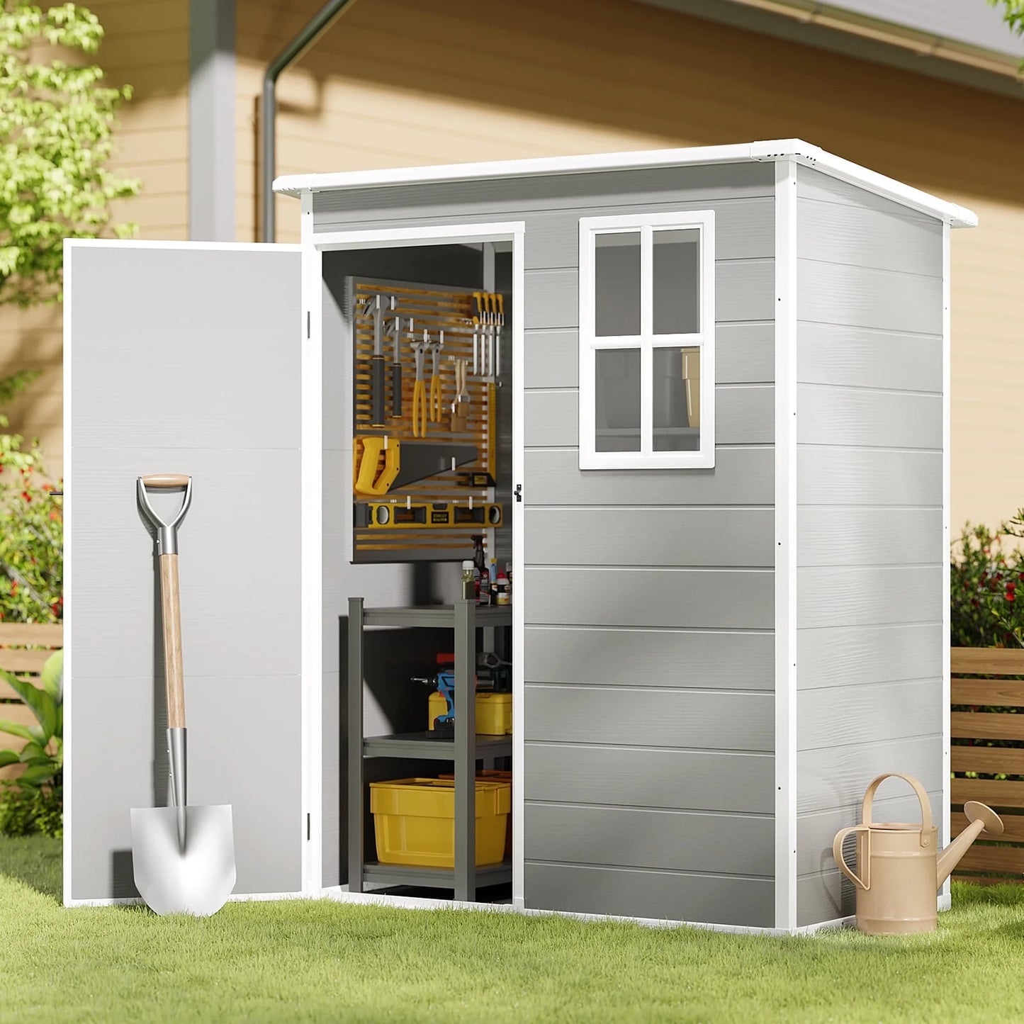 5x3ft��16.6 sq. ft.�� Outdoor Storage Shed, Asofer Resin Storage Shed, Plastic Garden Shed for Garden, Gray