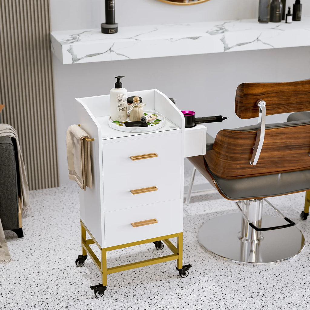 Paddie Storage Utility Cart with Dryer Holder and Lockable Wheel, White