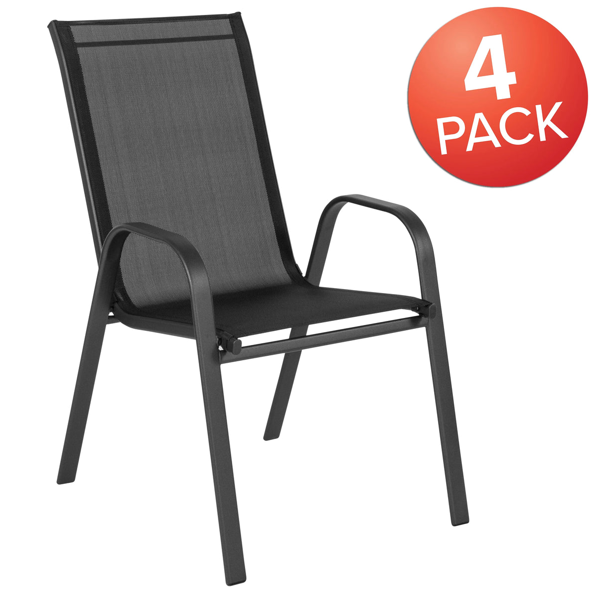 Emma + Oliver 4 Pack Gray Outdoor Stack Chair with Flex Comfort Material - Patio Stack Chair