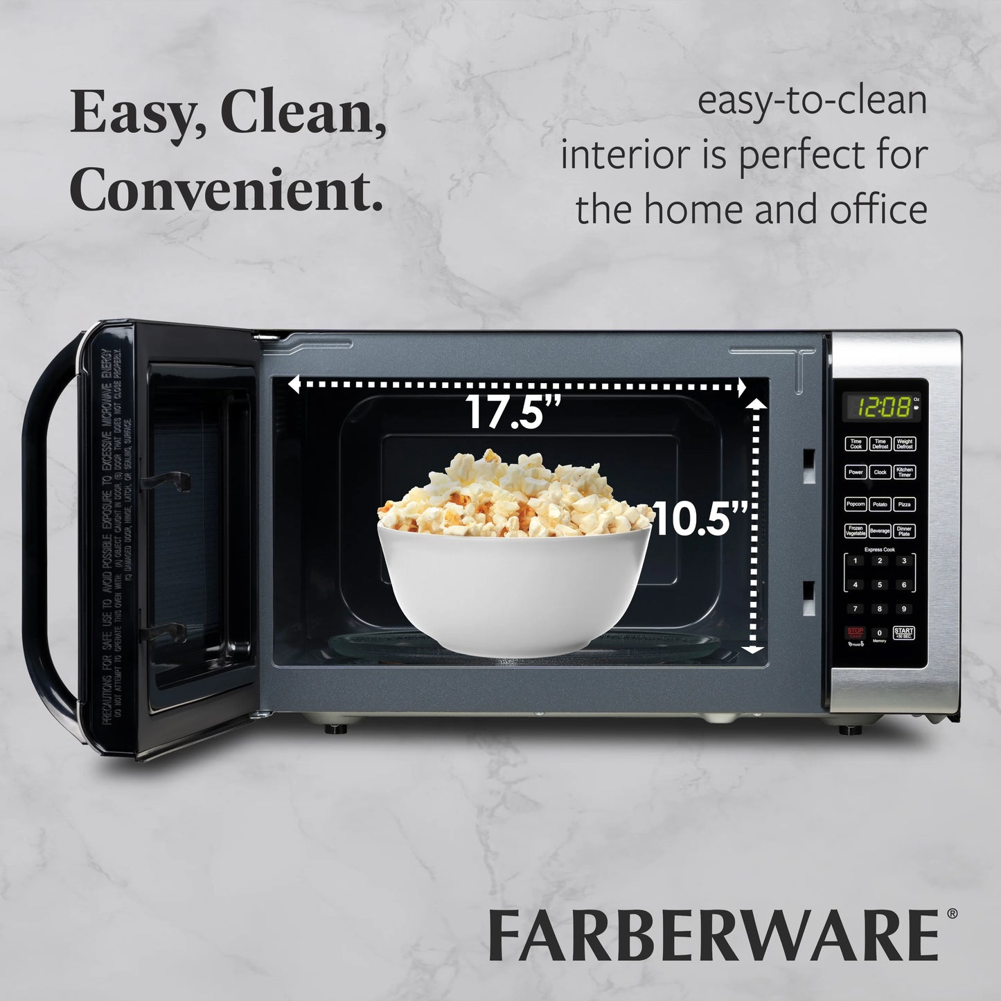 Farberware FMGZ09BKA 0.9 Cu. Ft. Microwave Oven, 900W, Digital Control, LED Display, 6 Cooking Presets, Black