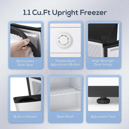 KNDKO Upright Freezer, 1.2cu.ft Mini Freezer with Adjustable Thermostat & Removable Shelves, Stand Up Freezer for Home/Office/Dorm, White