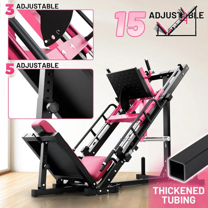 RitFit Leg Press Hack Squat Machine, Professional Adjustable Leg Press Machine for Home Gym with Linear Bearing, Specialty Hack Squat Machine for Full Lower Body Workout with Weight Storage, Pink