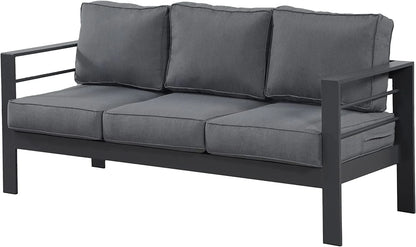 Superjoe Patio Furniture Aluminum Sofa All-Weather Outdoor 3 Seats Couch Gray Metal Chair with Dark Grey Cushions