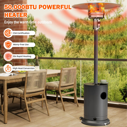 Patio Heater for Outdoor Use, 50,000BTU Propane Heater with Wheels and Adjustable Thermostat, Heavy Duty Stainless Steel Patio Heater, Freestanding Heater for Backyard, Deck, Garden, Silver